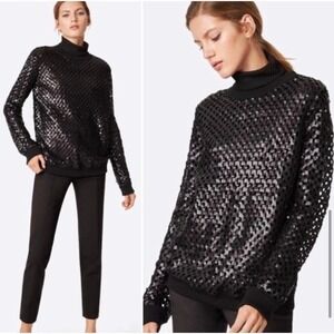 Tory Burch Black Lansing Merino Wool Blend Open Knit Sequin Sweater Women’s XS
